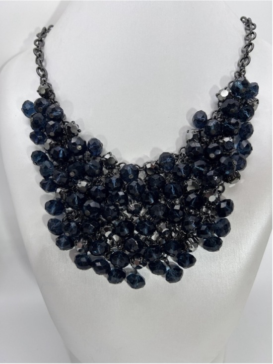 Unknown Jewelry - Necklace‎ Blue Glass Beaded Bib Statement Gunmetal Chain Fashion Womens Jewelry